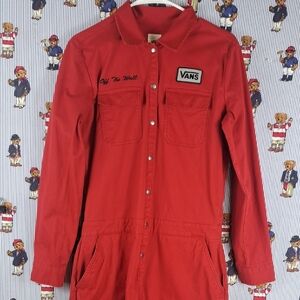 Vans Off the Wall full snap mechanic utility Sm red speed jumpsuit coveralls